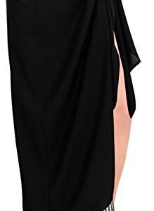 La Leela Rayon hawaiian cotton front skirt plus size tie for women for plus size cover ups Plain Black Beige one Size