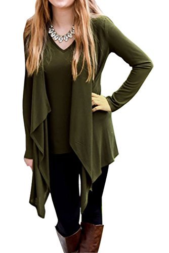 Chvity Women's Solid Long Sleeve Open Front Waterfall Draped Cardigans (S, Army Green)