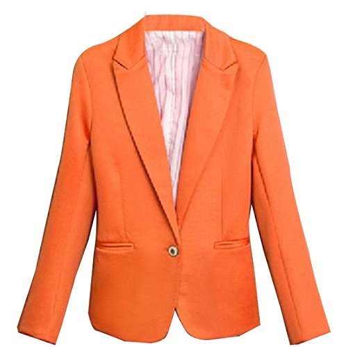 Abetteric Women Long Sleeve Candy Open-Front Suit Jacket Small Blazer Orange 2XL