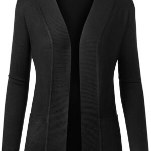 BILY Women Open Front Long Sleeve Classic Knit Cardigan Black 1X-Large