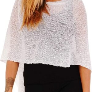 Shu-Shi Womens Sheer Poncho Shrug Lightweight Knit Maroon One Size Fits Most