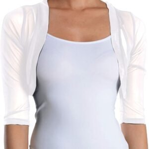 Fashion Secrets Junior`s Sheer Chiffon Bolero Shrug Jacket Cardigan 3/4 Sleeve(Small, Black)