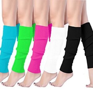 Leg Warmer, V28 Women Ladies Girl Fashion Winter Bohemian Boho Knit Crochet Long (One Size, Black+Rose+Green+White+Lake blue)