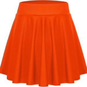ACEVOG Women's Stretch Waist Flared A-Line Casual Mini Skater Skirt 15 Colors Orange