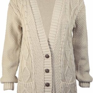 PurpleHanger Women's Long Sleeve Cable Knit Chunky Cardigan Stone 8-10