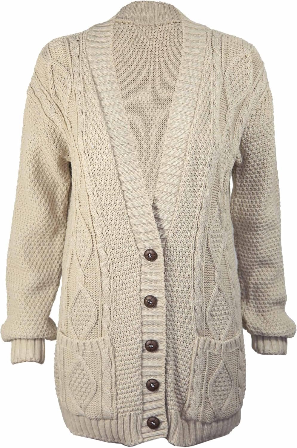 PurpleHanger Women's Long Sleeve Cable Knit Chunky Cardigan Stone 8-10