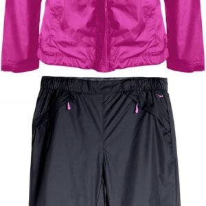 Cheetah Ladies Ripstop Jacket and Pant Rain Suit Set with Adjustable Hood Berry Size XL