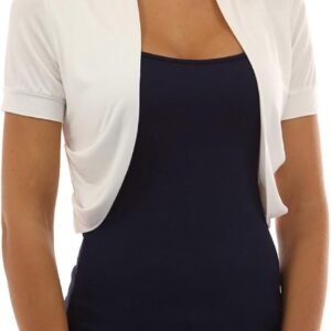 PattyBoutik Women's Pleated Sides Bolero Shrug (Ivory L)