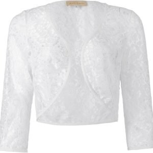 Short Crochet Bolero Floral Lace Cardigan Top for Women (White, S) KK430