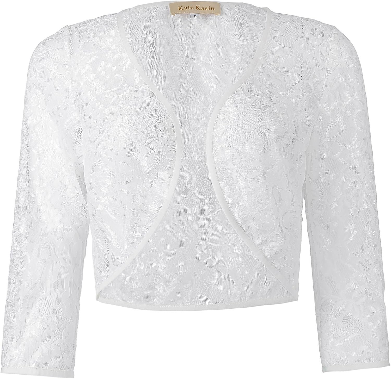Short Crochet Bolero Floral Lace Cardigan Top for Women (White, S) KK430
