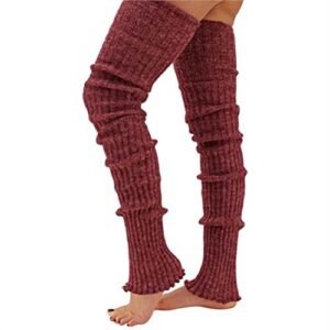Wildestdream Women's Super Long Cable Knit Leg Warmers Boot Cover Socks Burgundy
