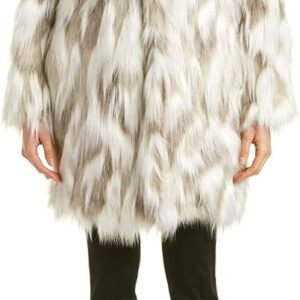 T Tahari Women’s Phoebe Oversized Faux Fur Coat, Brown/White Combo, XL