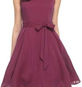 Zeagoo Women Chiffon Sleeveless High Waist Belted Pleated Dress(Wine Red,L)