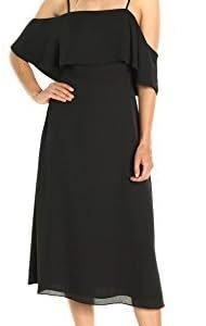 PARIS SUNDAY Women’s Spaghetti Strap Ruffle Neckline Dress, Black, Small