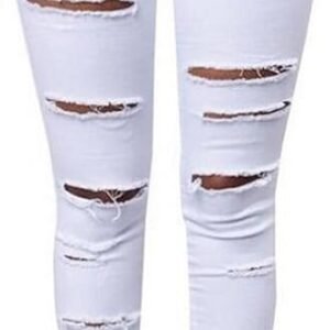 Women's Casual Ripped Holes Skinny Jeans Jeggings Straight Fit Denim Pants (US 4, White 1)