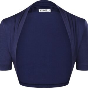 HuHot Womens Versatile Open Front Lightweight Short Sleeve Bolero Shrug Large Navy