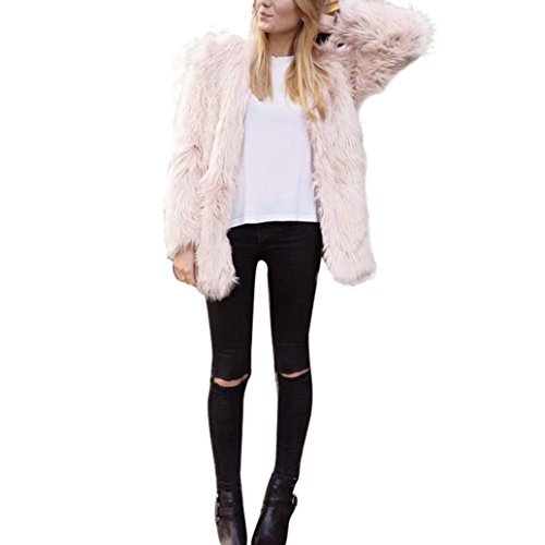 Perman Womens Winter Warm Faux Fur Short Coat Jacket Parka Outerwear Tops (XXXL, Pink)