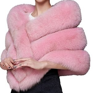 Helan Women’s Soft Long Faux Fox Fur Shawl Striped Pink