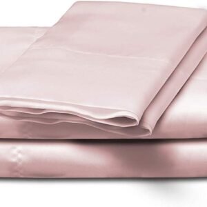 4 Pieces Set Silky Satin Sheet Set (Queen, Pink)